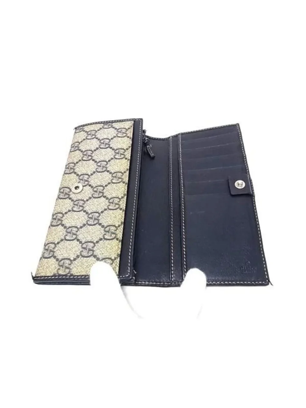 Gucci Wallet GG Supreme Brown Navy Leather Bifold - Picture 3 of 6